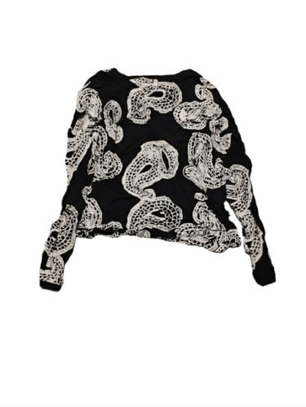 Just Female Women's Black And White Paisley Print Long Sleeve Dara Blouse Sz M